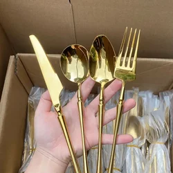 Luxury Polished Cutlery 304 Stainless Steel Western Tableware Steak Knives Forks Spoons Gold Color