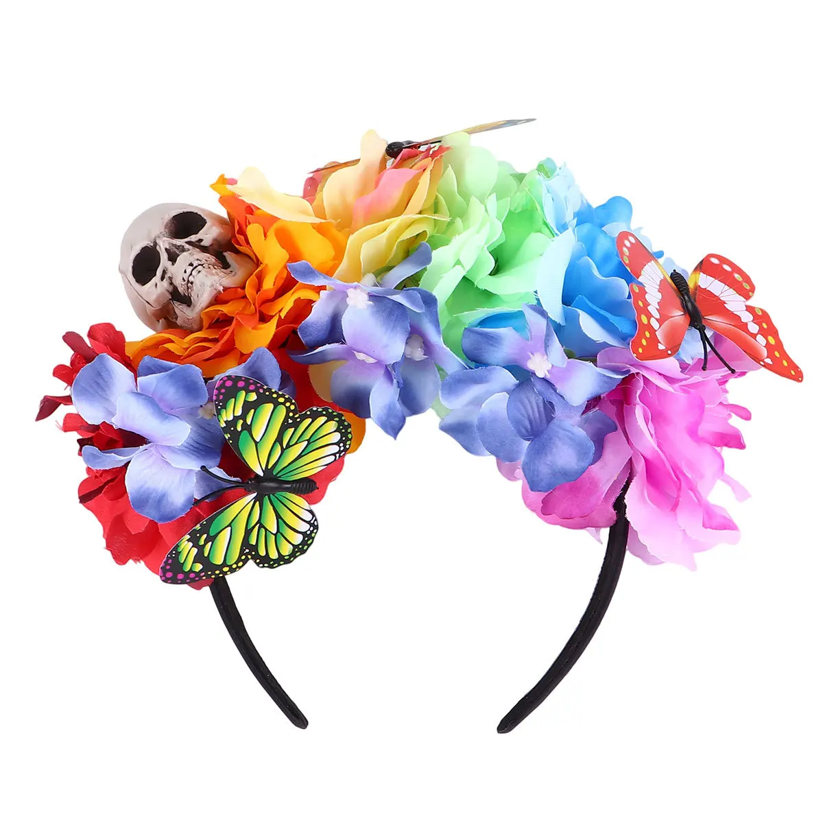 

Skull Halloween Headband Colorful Flower Skull Decoration Halloween Costume Cosplay Photo Props Flower Hair Hoop