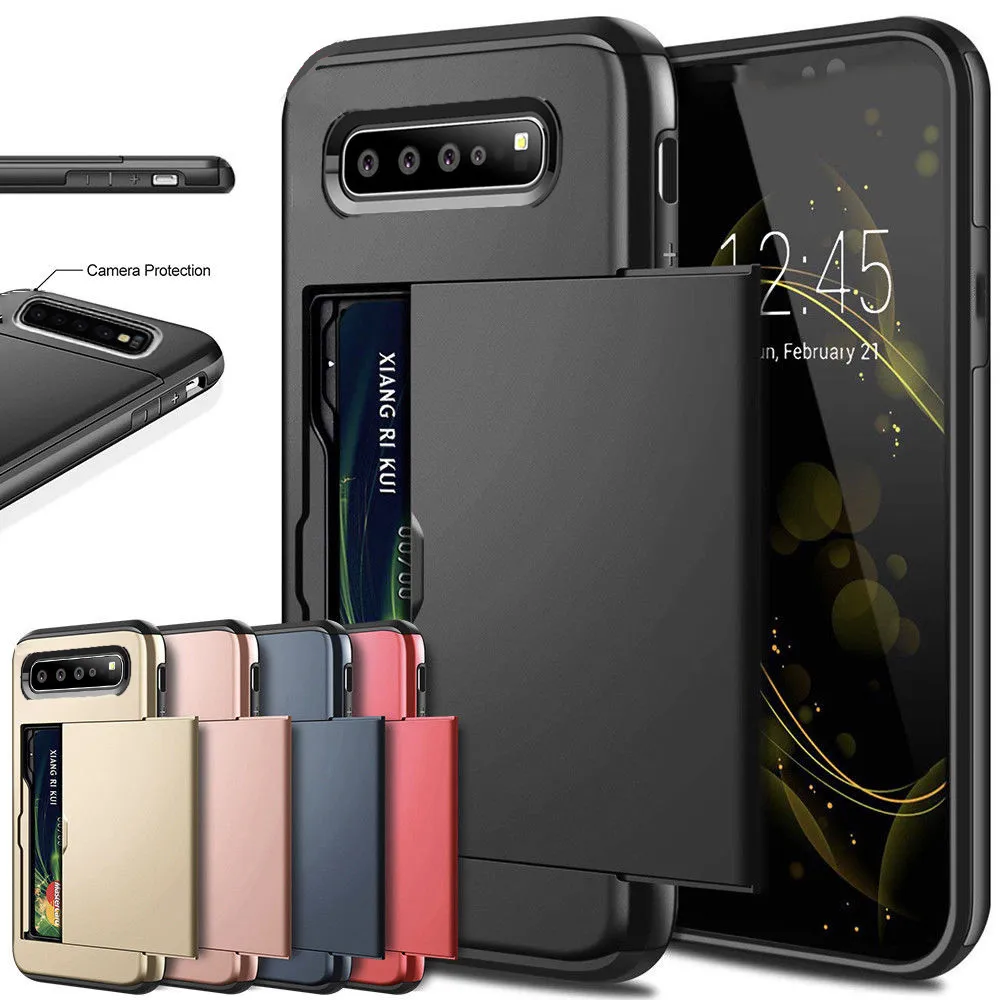 For Samsung S10 5G S10 Plus S10E Armor Slide Card Case For Samsung Galaxy S10 S10E S10+ Plus Card Slot Holder Cover Cases