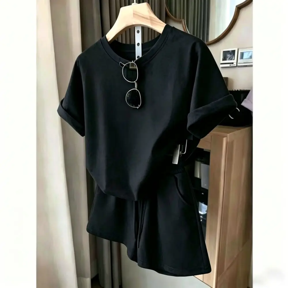 Summer Womens Casual Matching Sets Loose Sporty Outfits Short Sleeve Tops And Shorts Korean Style Tracksuit