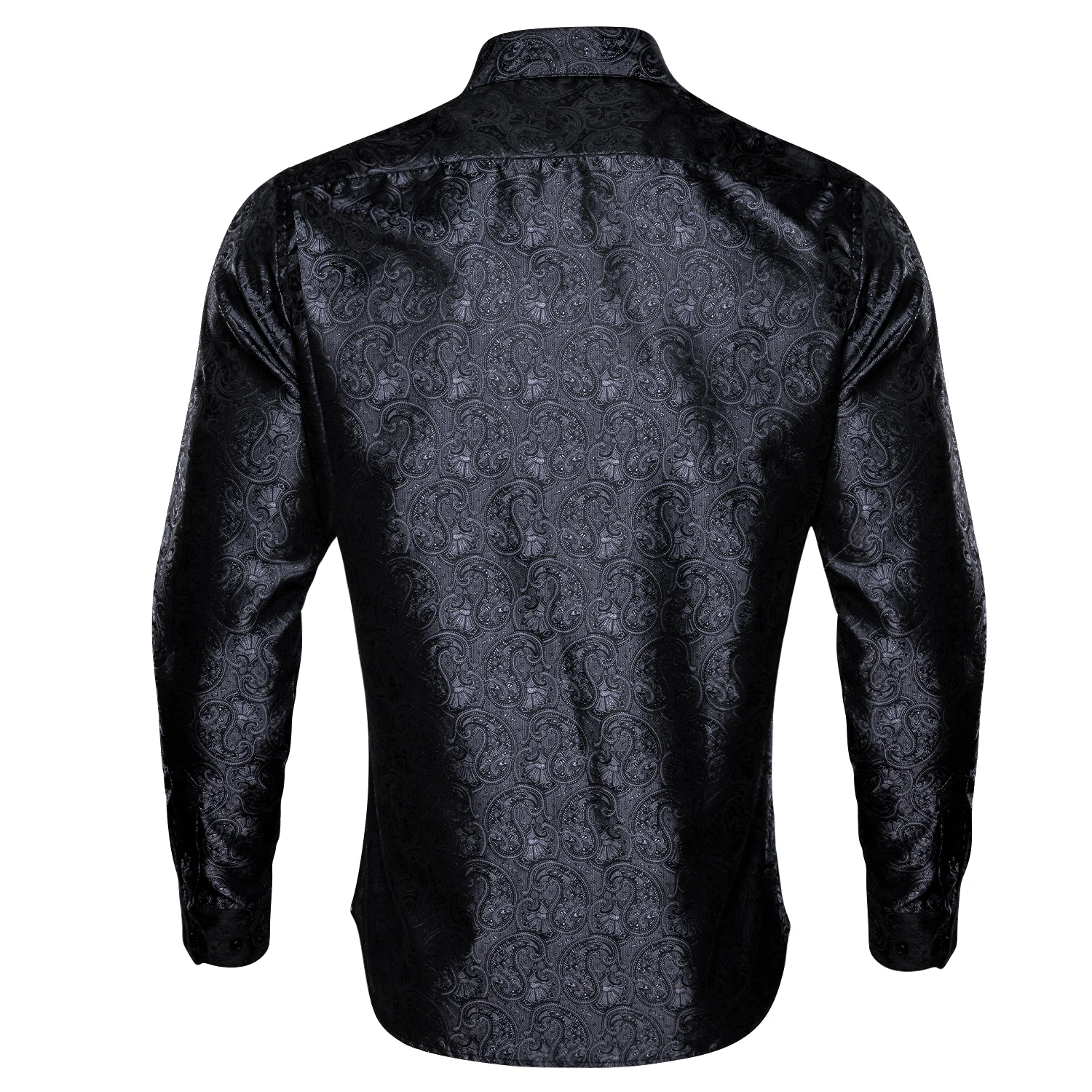 Barry.Wang Luxury Black Paisley Silk Shirts Men Long Sleeve Casual Flower Silver Shirts For Men Designer Fit Dress Shirt BY-0054