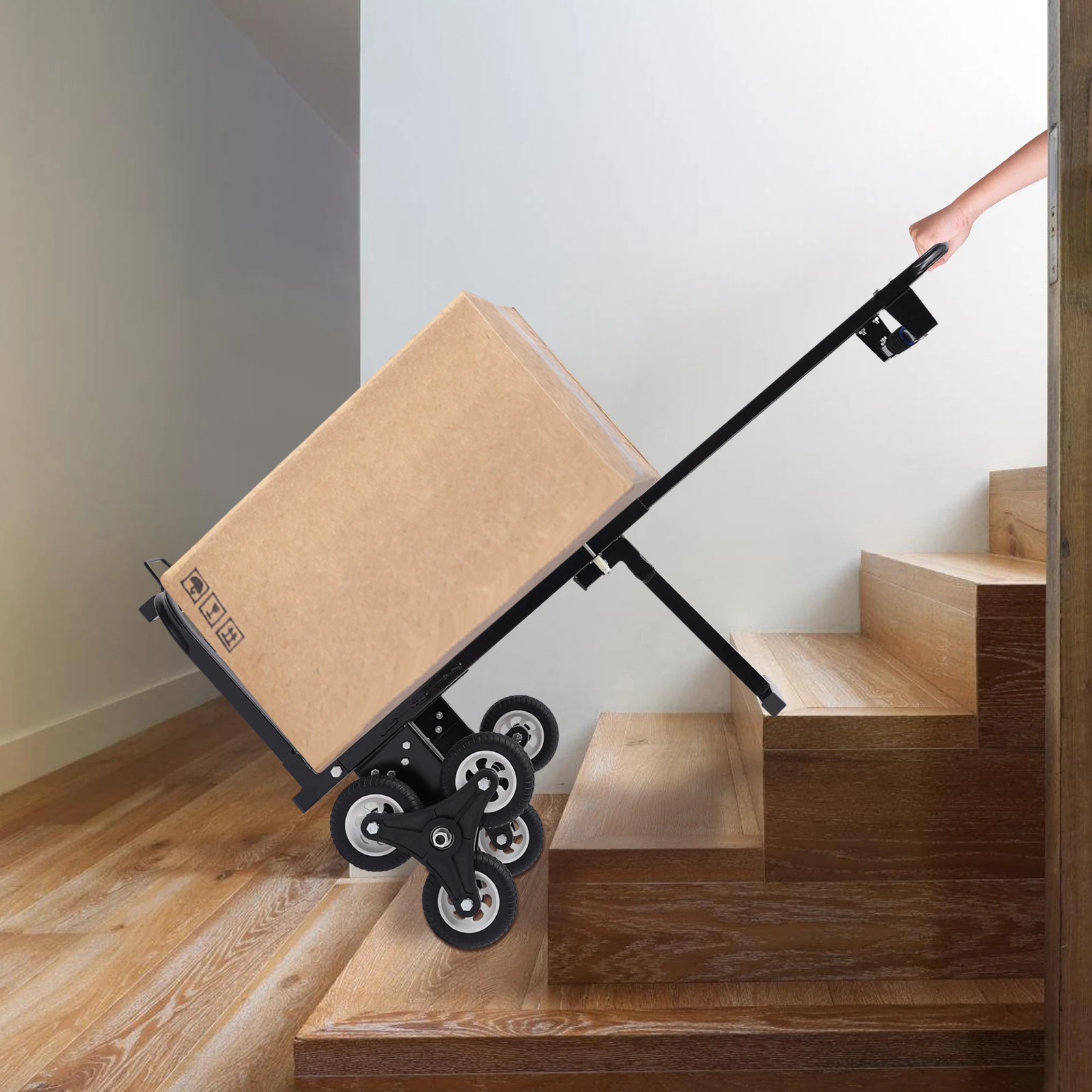 Sturdy Stair Climbing Cart, Adjustable Armrest, 6 Rear Wheels, Foldable Design for Efficient Moving