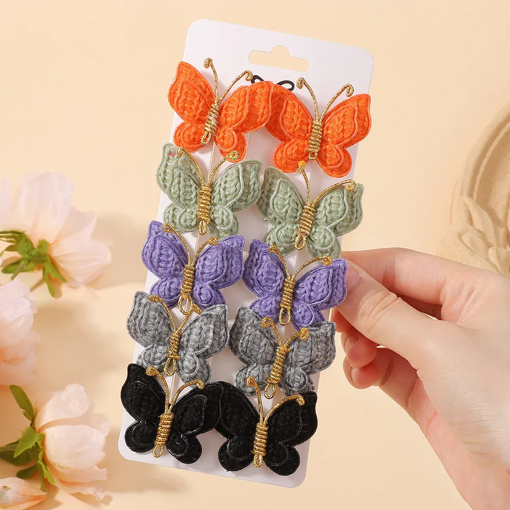 10 قطعة فراشة صغيرة لطيف محبوك مقاطع الشعر الكروشيه لطفلة اليدوية القبعات الصوف مضفر دبابيس الشعر إكسسوارات الشعر #6