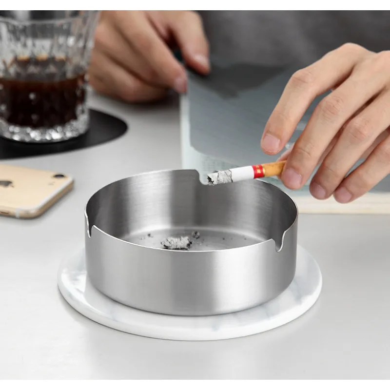 1pc 14cm Car Windproof Stainless Steel Ashtray Easy To Clean U-Shaped Groove Thick And Durable Placed Steadily Drop Resistant CN