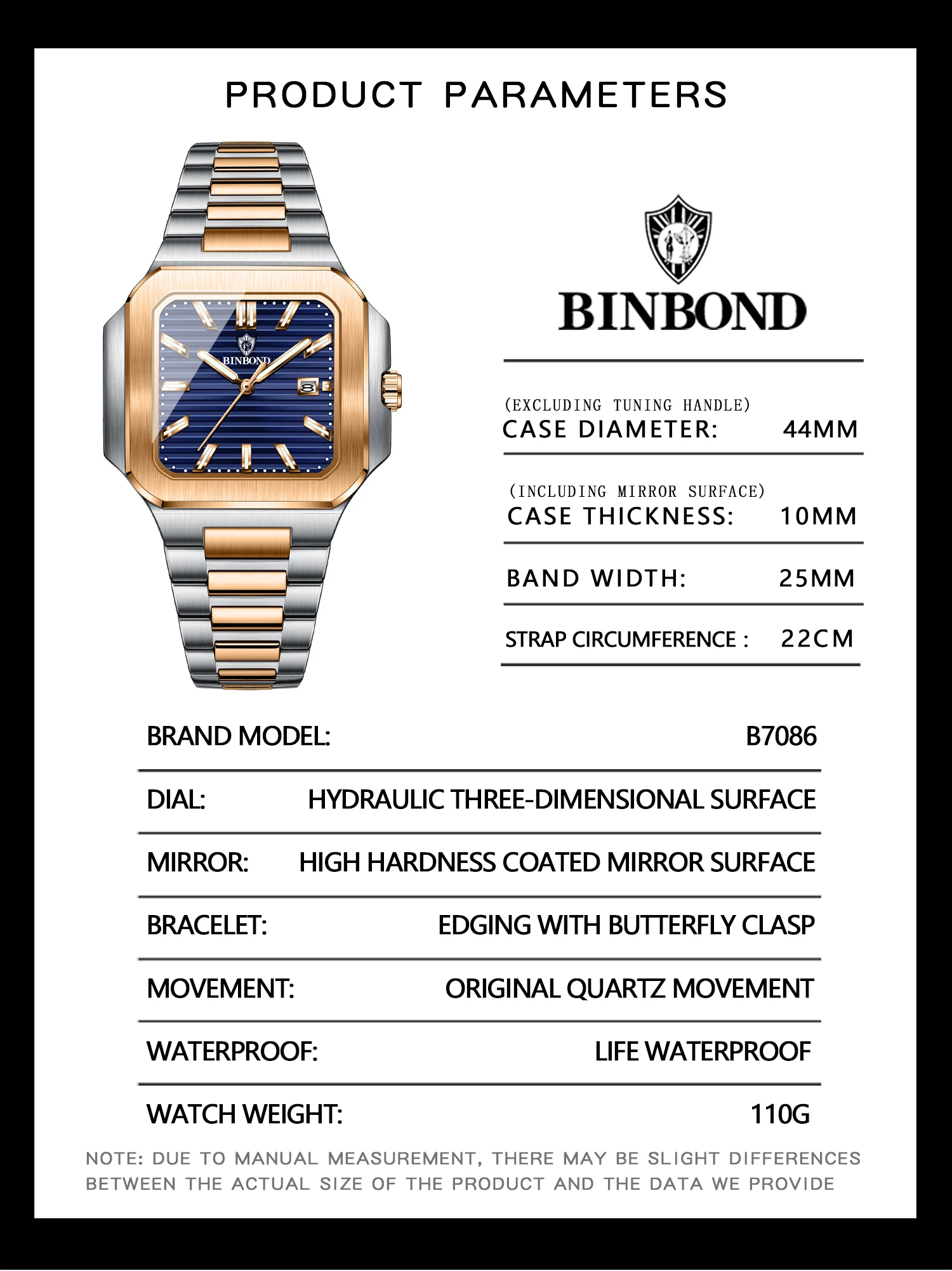 BINBOND, лучшие брендовые новые 7086, деловые мужские кварцевые часы, водостойкий ночник, календарь, модные мужские кварцевые часы 2025