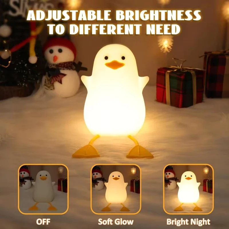 LED Duck Night Light Cute Animal Silicone Lamp with Timer Dimmable USB Rechargeable Bedside Bedroom Decor Birthday Gifts