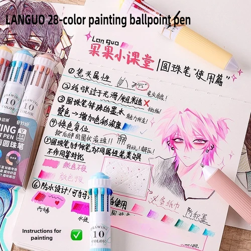 Imagen 2 del producto LANGUO 58/10 colores dibujo artístico bolígrafo Multicolor agarre suave prensa colorido multifuncional 0,8mm rotulador papelería