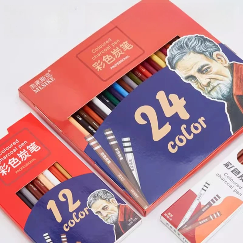 MLSIKE Color Charcoal Pencils 6/12/24 Pcs Art Students Artists Specialized Sketching Portrait Painting Hand Drawing Set