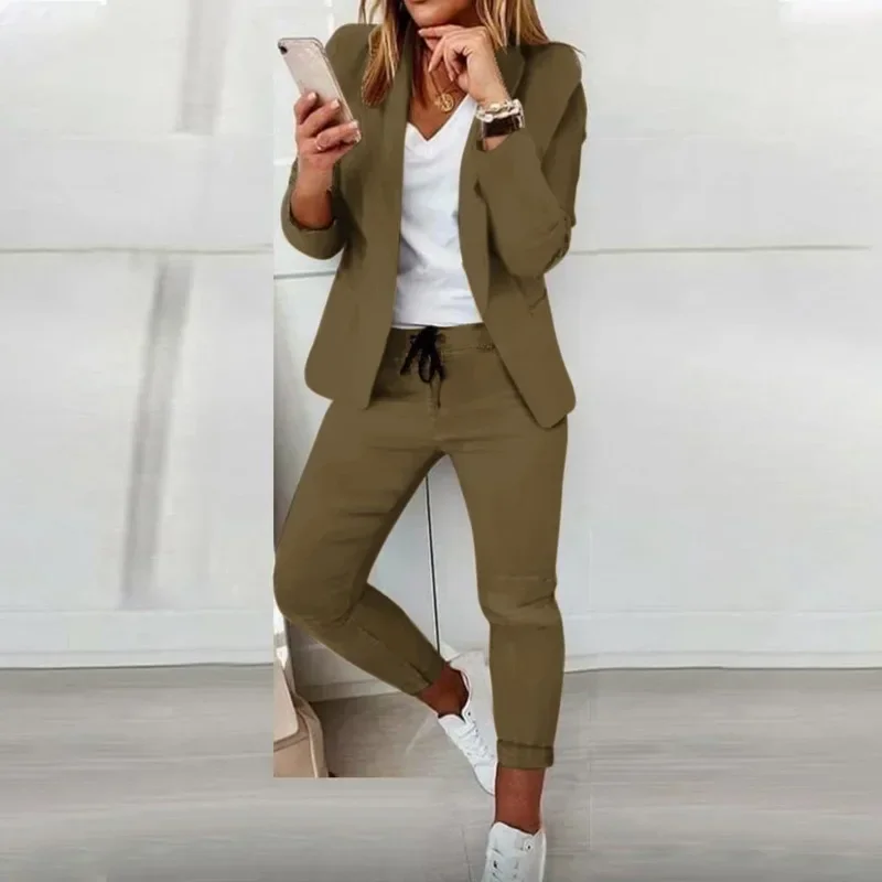 Blazer and Pants Set Office Lady Clothing Solid Color Long Sleeve Office Tops Female Jacket Women Fashion Two Piece Casual Suits