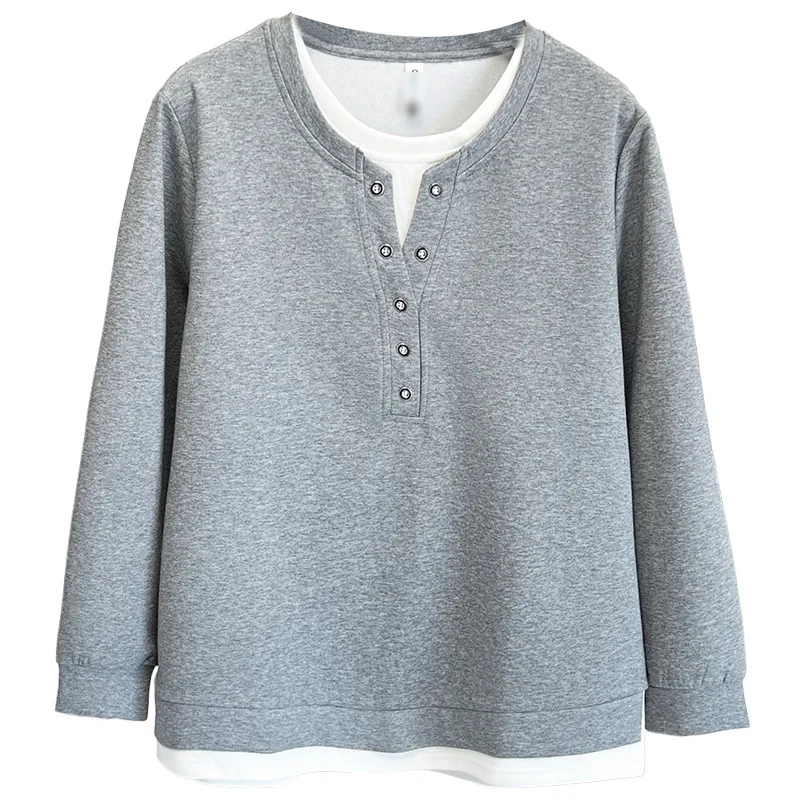 

Женская толстовка больших размеров, новая осенняя повседневная толстовка с цветными блоками, состоящая из двух частей, топы с длинными рукавами 2551