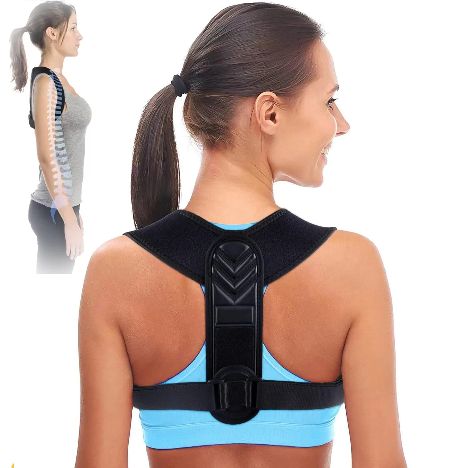 

1 Piece Black Posture Corrector Belt for Women and Men with Adjustable Back Brace, Support Relief from Neck, Back and Shoulder