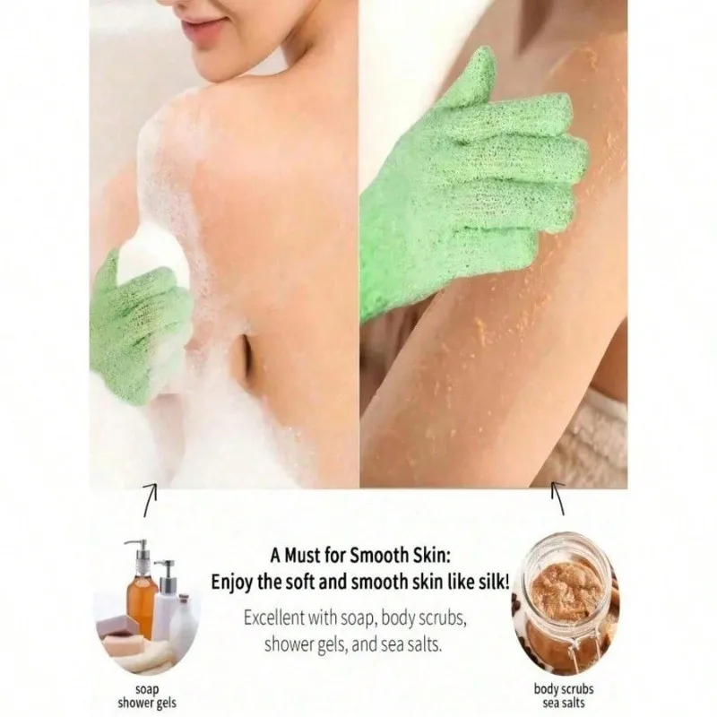 قفازات فرشاة حمام التقشير من النايلون، قفازات تقشير مزدوجة الجوانب للتجميل والمنتجعات الصحية والتدليك والجلد