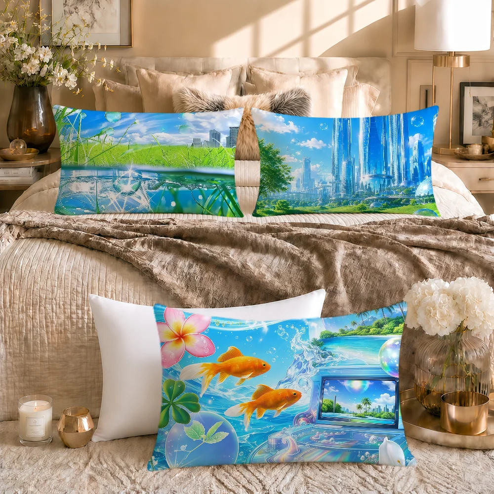 Tropical Preppy Frutiger Aero Art Soft Rectangle Pillowcover Home Sofa Living Room Decor Dorm Bed Hogar Pillowcase Gift