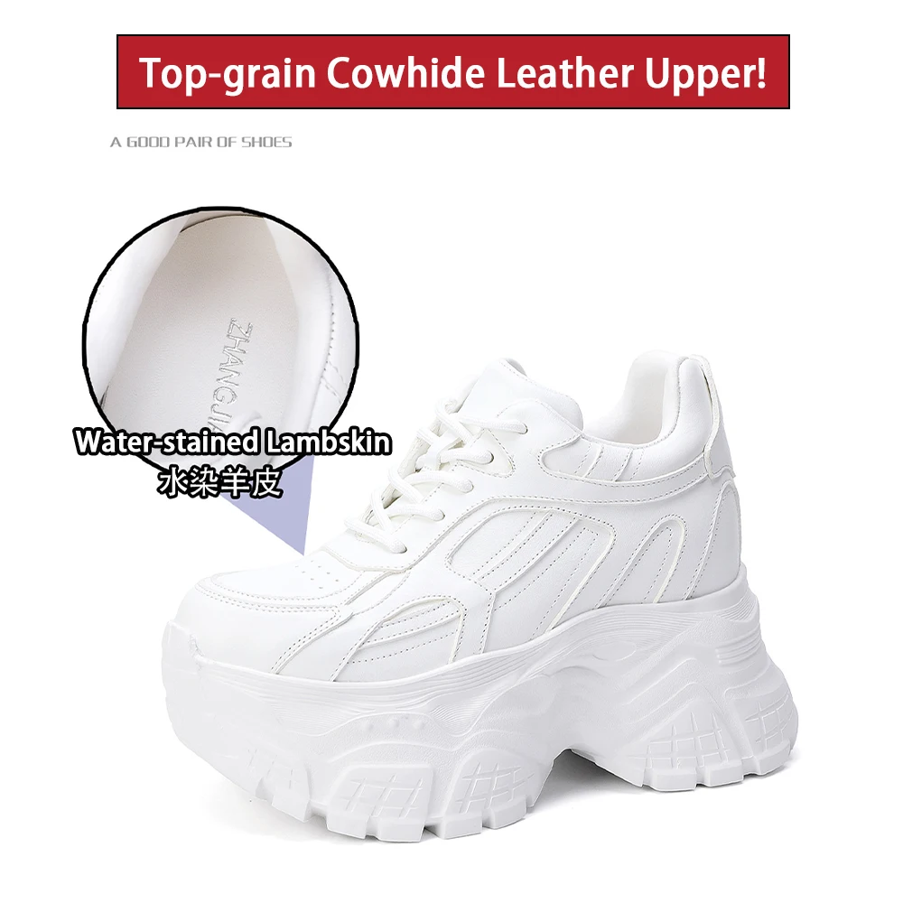8-14cm Women Hidden Lift Shoes Chunky Platform Sneakers Height Increasing Shoes for Petite Girls Genuine Leather Elevator Shoes