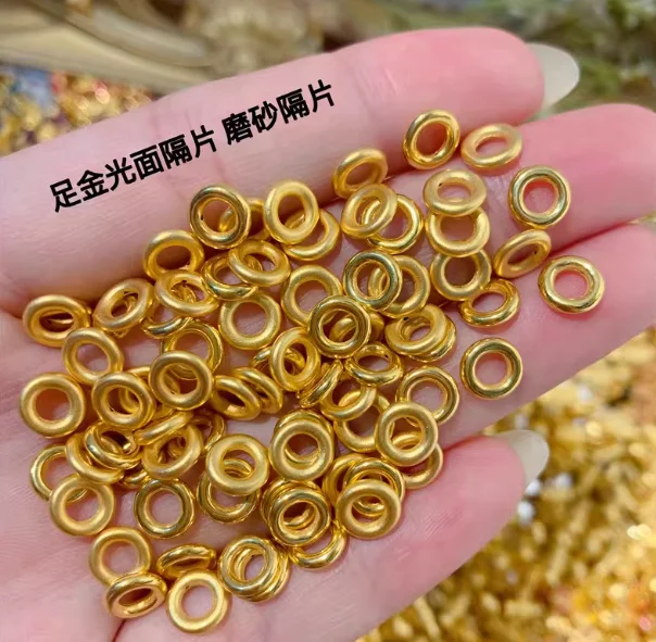 999純金ジュエリースペーサー、24k純金ビーズストッパー（7mm）、ジュエリーパーツ