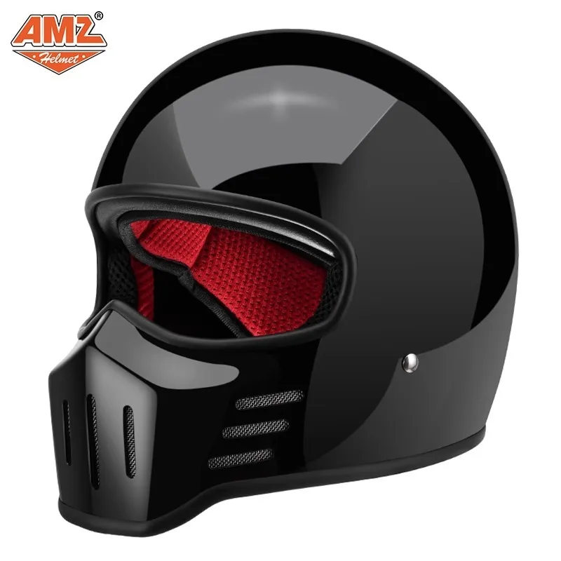 

AMZ Pointed Mouth Small Helmet Personalized Cool Helmet Retro Motorcycle Full Cover Fiberglass Four Seasons Full Helmet