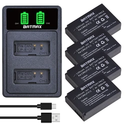 Batmax LP-E12 Bateria LPE12 Battery+New LED USB Dual Charger with Type C Port for Canon EOS M50, EOS M100,100D Kiss X7 Rebel SL1