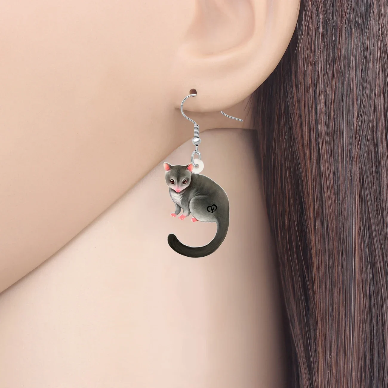 BONSNY Acrylic Cute Grey Opossum Drop Dangle Earrings Funny Animals Jewelry Gifts Accessories For Women Girls Kids