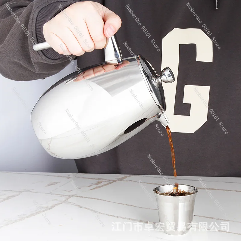 304 Stainless Steel Double-layer Coffee Pot Household French Press U-shaped Spout Pour-over Tea Pot
