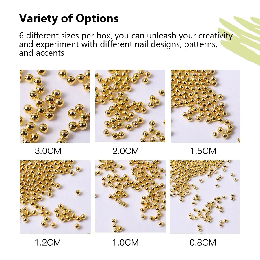 12 حجرة من خرز الكافيار المعدني لفن الأظافر، خرز أظافر معدني مع صندوق لتزيين الأظافر