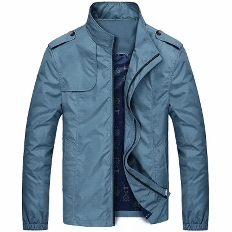 Caogo-abrigo impermeable para hombre, chaqueta ajustada de talla grande, cortavientos informal con cremallera, color liso, para exteriores