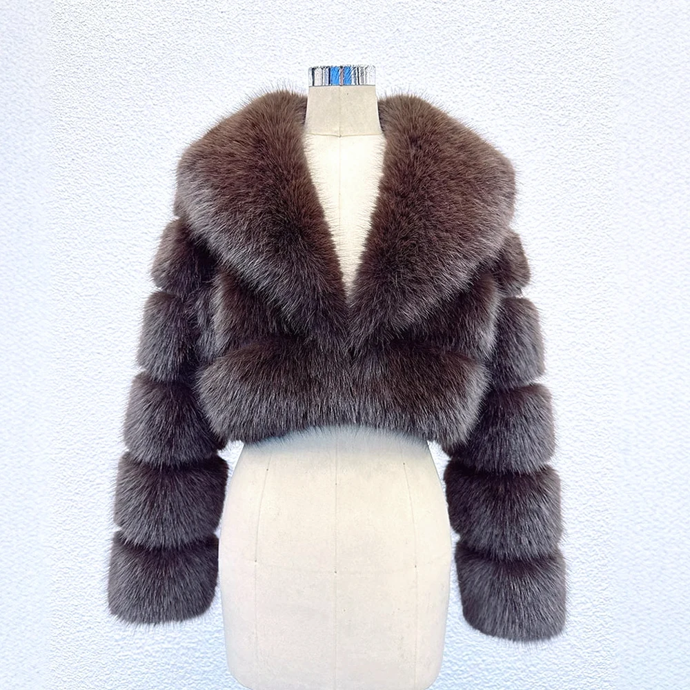 Inverno moda feminina casaco de pele do falso grande gola de pele outono curto imitar pele de raposa jaqueta macia de alta qualidade senhoras casacos peludos