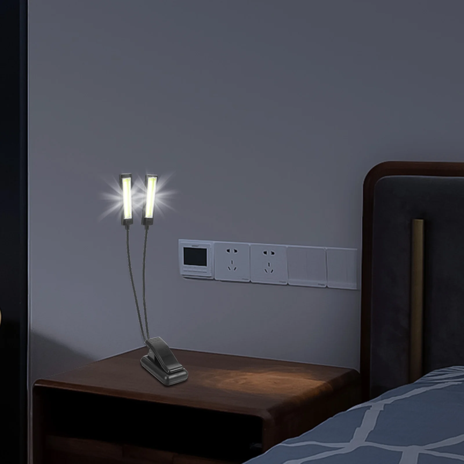 

1 pc Book Clip Lamp Dual Head Led Reading Light 3 Brightness Levels Usb Powered 360° Flexible Gooseneck Table Lamp For
