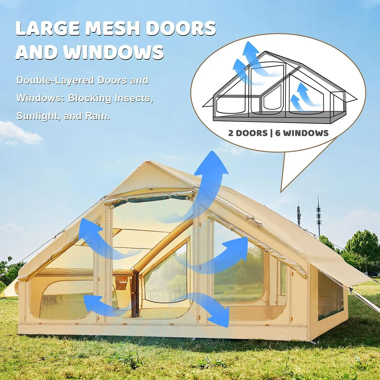 

Inflatable Tents for Camping, Blow Up Tent with Hand Pump, Easy Setup Inflatable Hot Tent with Stove Jack, Waterproof Oxford