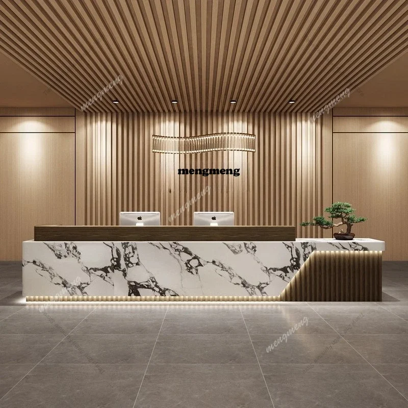 

R Nordic Minimalist Company Reception Desks Modern Luxury Hotel Welcome Cashier Desks Beauty Salon Commercial Furniture 150
