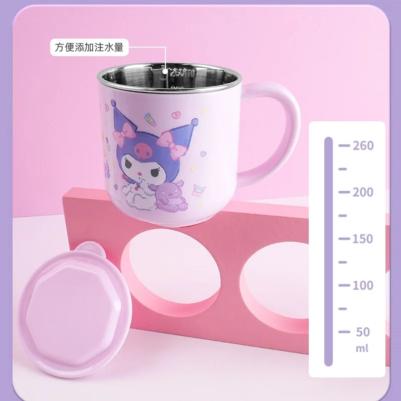 سانريو هالو كيتي كارتون كورومي ماي ميلودي سينامورول كوب حليب لطيف من الفولاذ المقاوم للصدأ طبقة مزدوجة قابلة للإزالة ومضادة للحرق كاواي #2