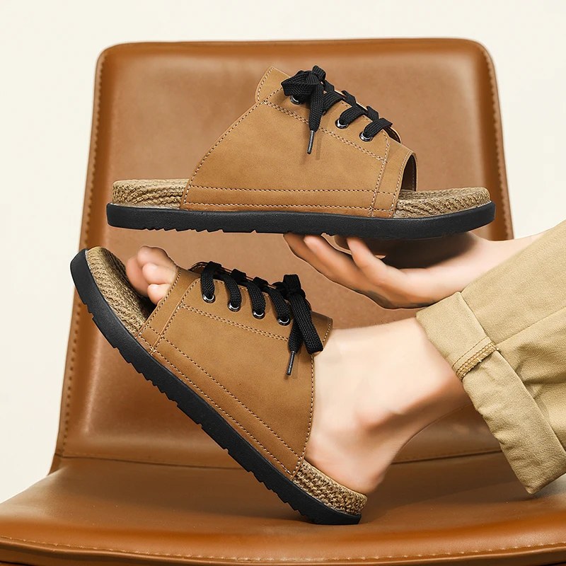 

Мужские летние уличные шлепанцы больших размеров, нескользящие сандалии для дома и улицы, повседневная пляжная обувь с мягкой подошвой