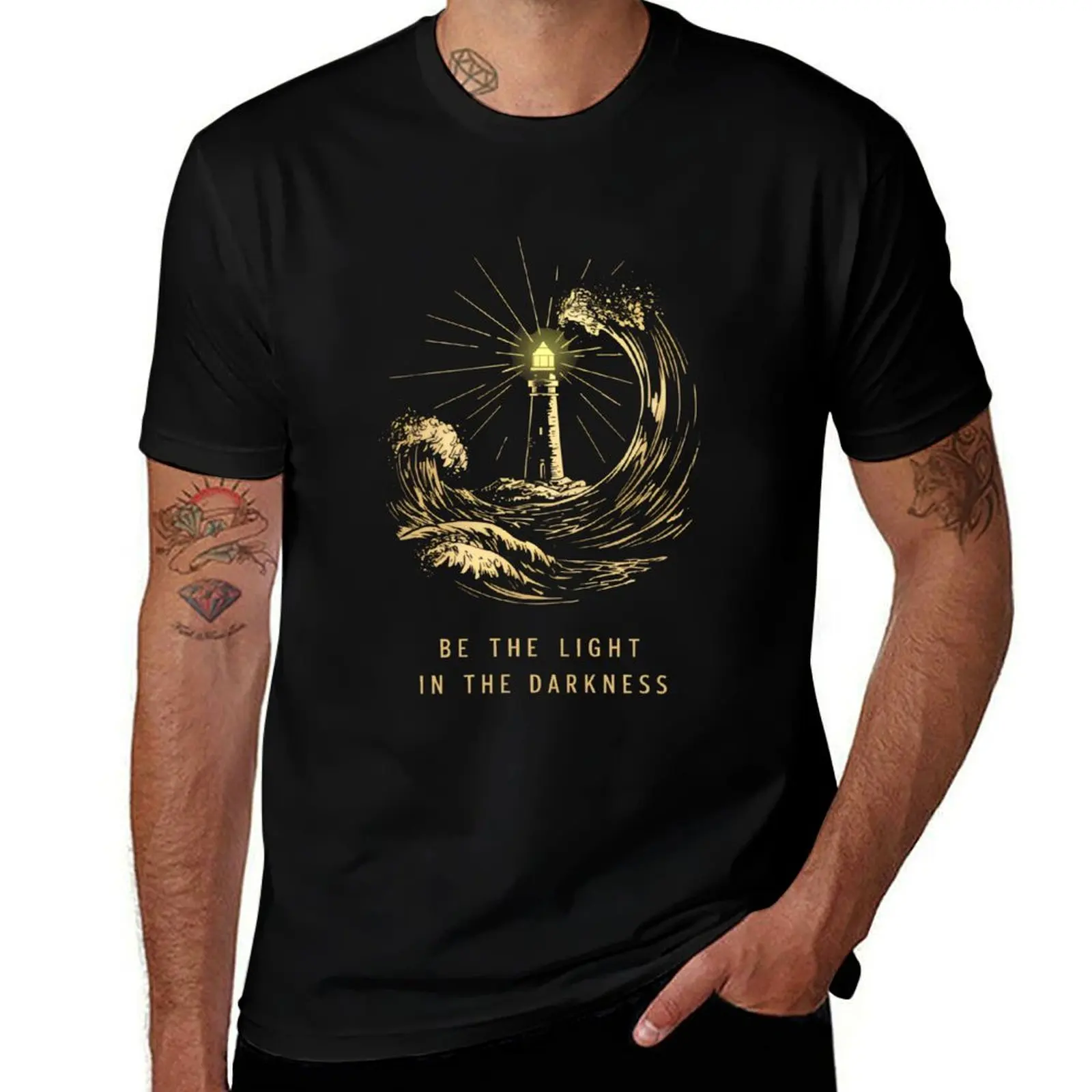 lighthouse Be the light in the darkness T-Shirt hippie clothes summer top mens plain t shirts