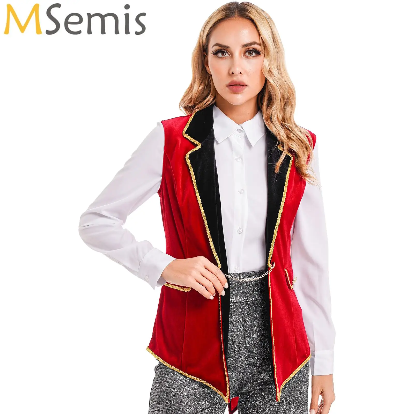 

Womens Halloween Ringmaster Jacket Costume Long Sleeve Fringe Tassel Jacket Coat Circus Tailcoat Christmas Cosplay Dress Up