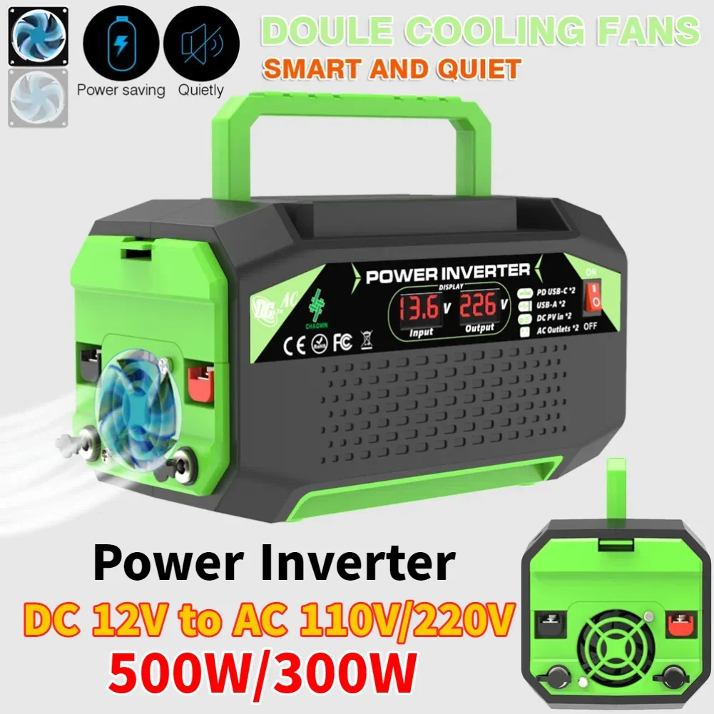 

12V To 110V AC Pure Sine Power Inverter 300W 500W Power 60HZ Converter Car Accessories Solar With LED And US/Universal