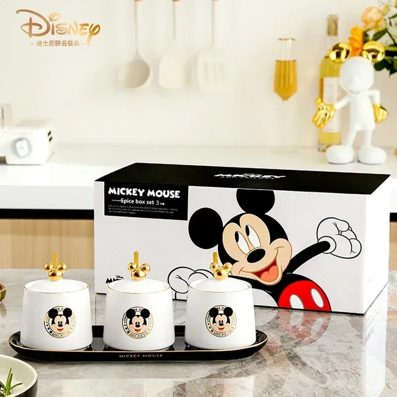 720ml Disney Mickey Mouse Cartoon Cute Ceramic Seasoning Cup Kitchen Supplies Seasoning Cup Set Seasoning Box Three-Piece Set