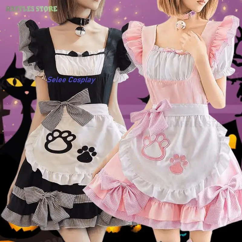 Nero rosa carino cameriera Lolita gatto coniglietto ragazza vestito costumi Cosplay zampe di gatto donne Sexy cameriera uniformi vestito per la fase del partito