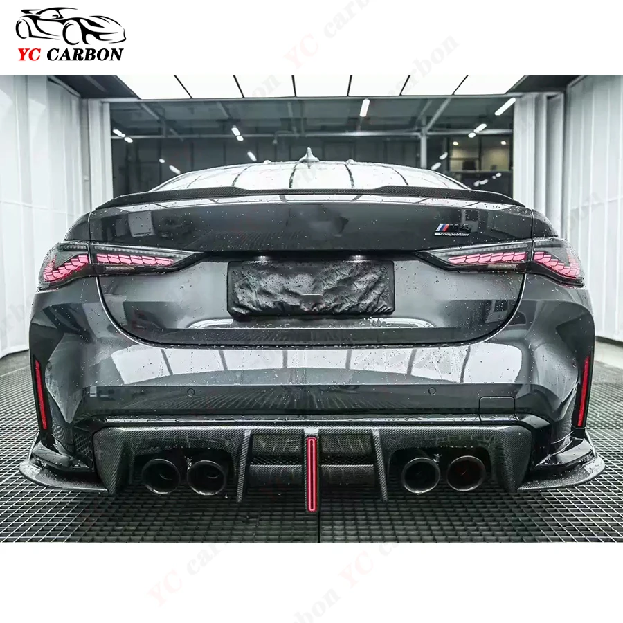 For BMW M3 G80 M4 G82 G83 High quality 2021+ AE Style Carbon Fiber Rear Lip Diffuser Back Bumper Spoiler With Light Diffuser