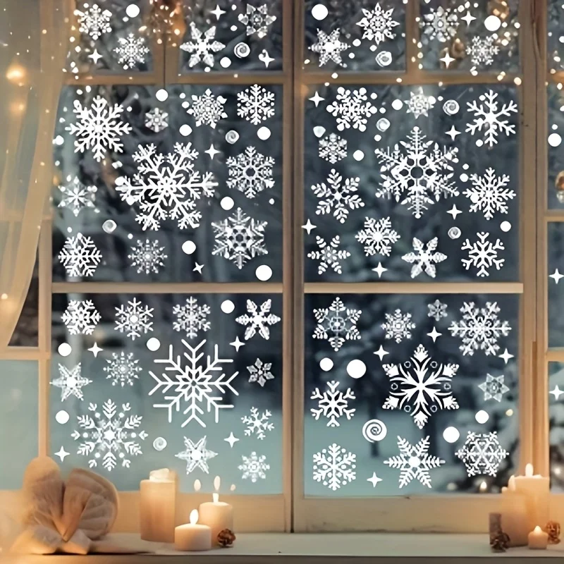 Christmas Snowflake Window Clings - PVC, 137pcs, Dust-Proof Reusable Winter Decorative Film for Glass, Suitable for Home/Parties