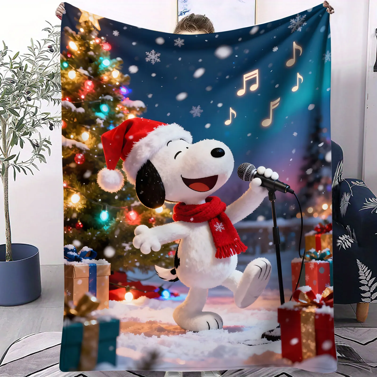 

Cozy Plush Snoopy Christmas Reindeer Blanket Soft Throw for Couples Families’ Living Room Sofa Bedroom Bed Decor Gift Daily Use