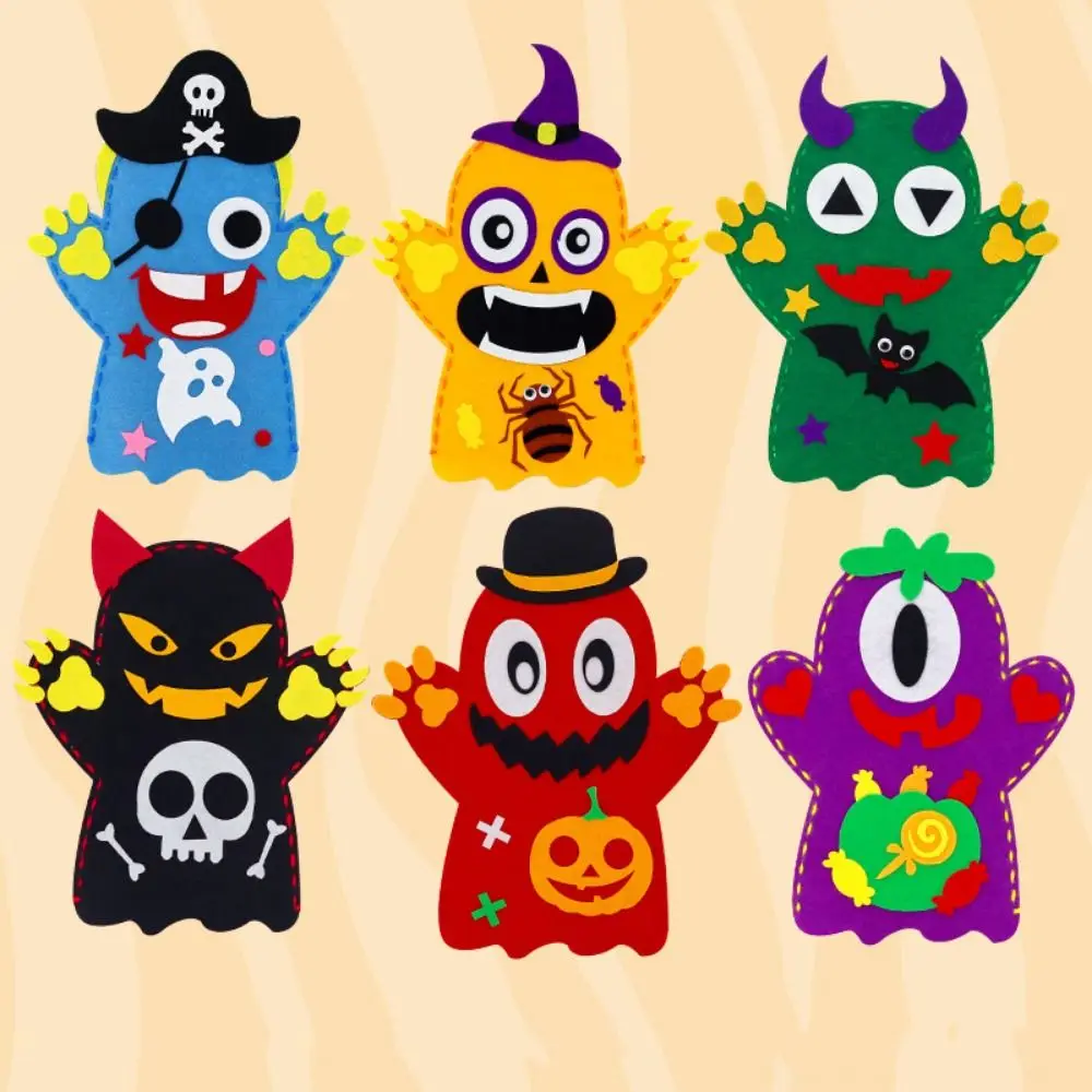 Kits de marionetas de mano DIY de murciélago, marionetas de mano de caramelo de calabaza, juguete de dibujos animados, esqueleto humano, marioneta de Halloween, decoración de Halloween