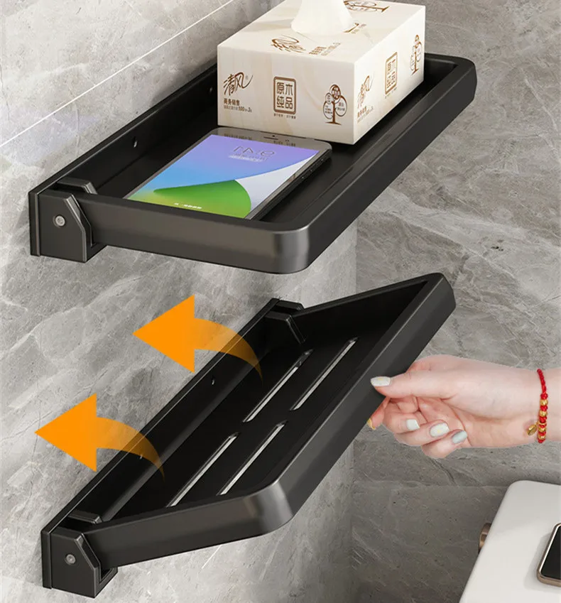 

Wall-Mounted 90-Degree Folding Bathroom Shelf Countertop Toiletries Skincare Shampoo Storage Shelf Toilet Shelf