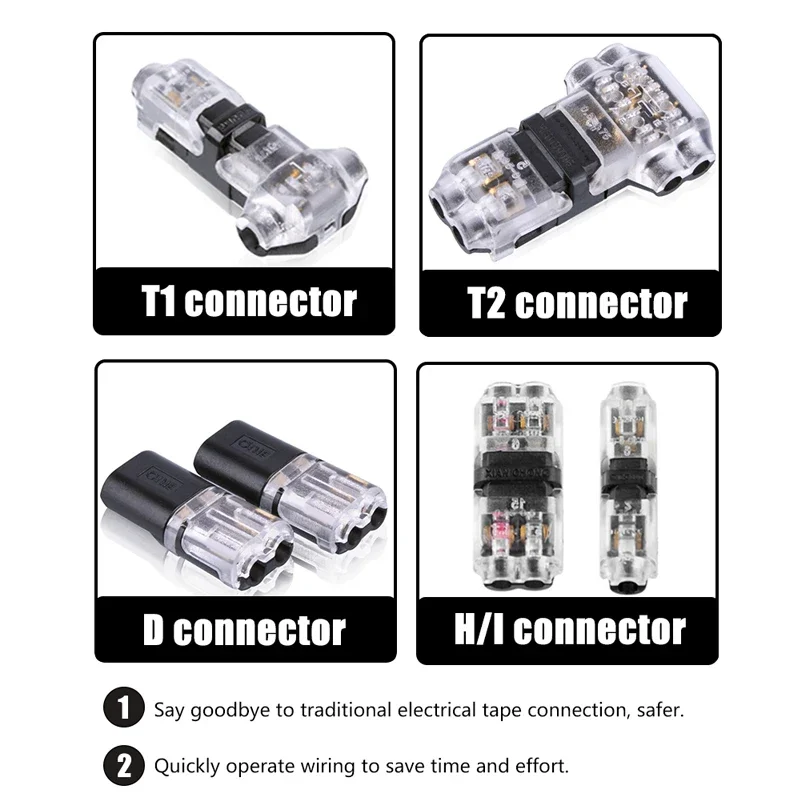 Conector de Cable enchufable rápido, 10-50 piezas, cableado de 2 pines, 8-22AWG para LED, empalme de Cable eléctrico doméstico, herramientas de