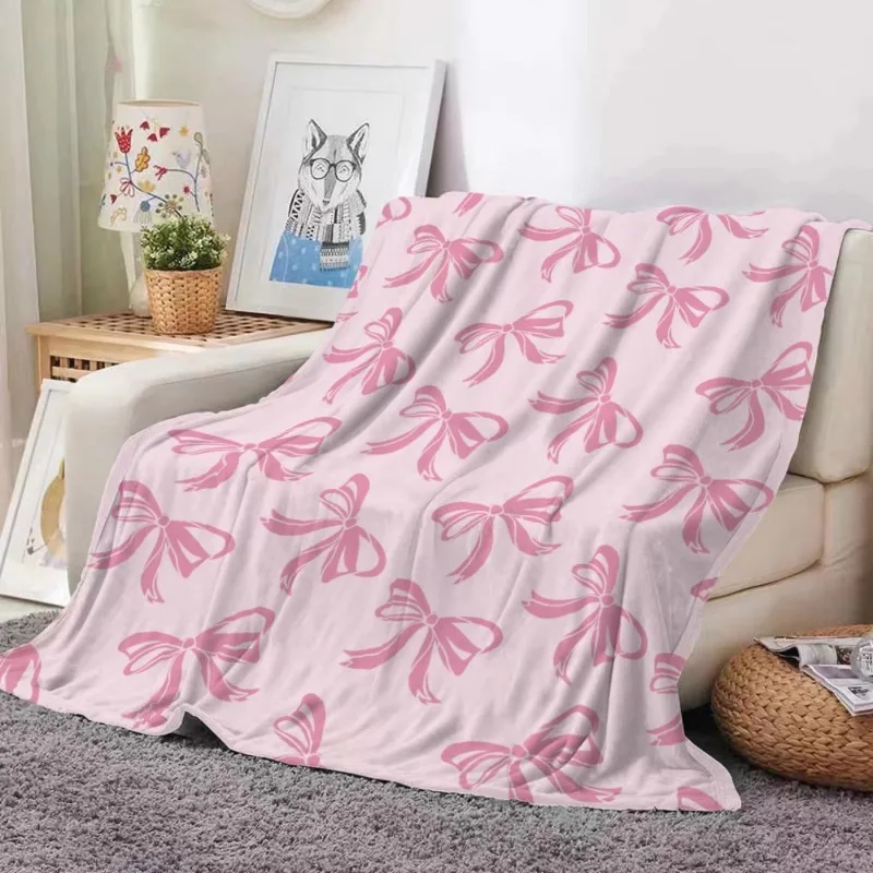 1pc Y2k Pink Bow Tie Blanket, Pink Bow Tie Printed Blanket, Comfortable and Soft Nap Envelope Small Cover Blanket