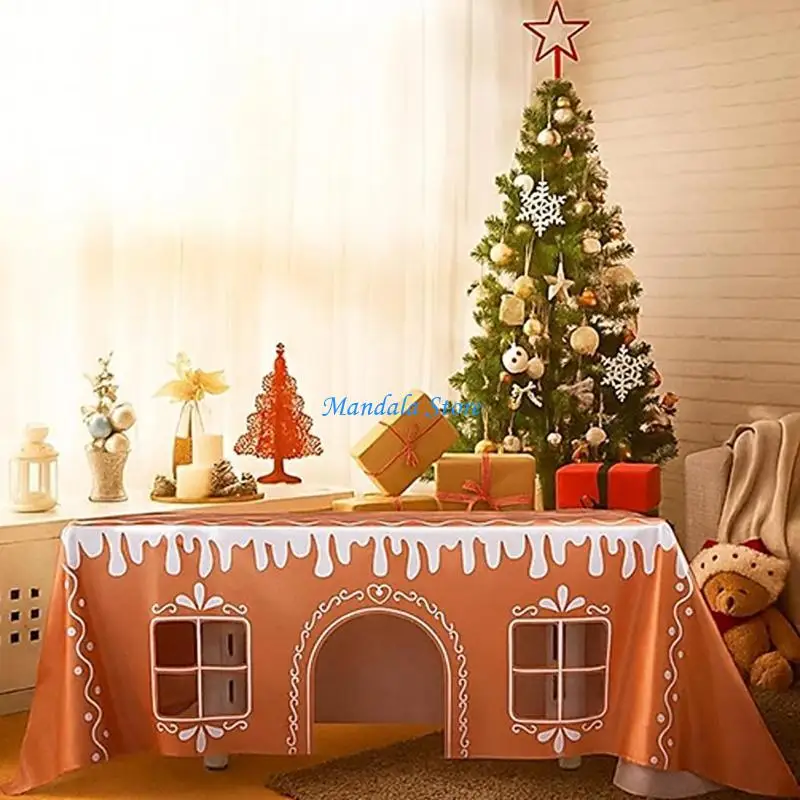 U2JC Spiced Cake House Christmas Tablecloth, Family Gatherings, Holiday Parties, Children's Play Area, Comfortable Winter