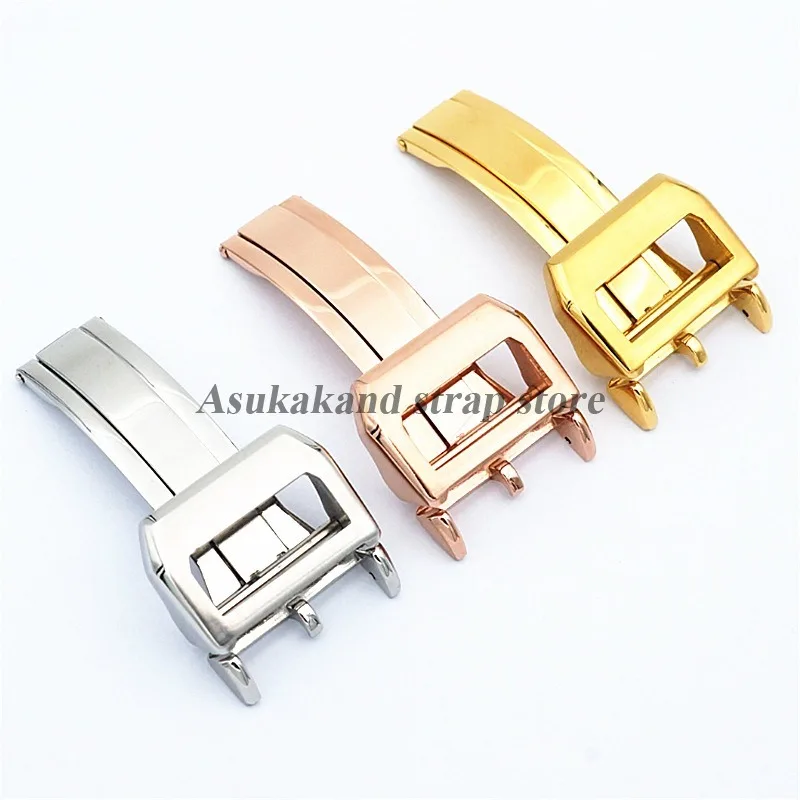 18 مللي متر الفولاذ المقاوم للصدأ للطي مشبك ل IWC الطيار مارك البرتغالية مشبك ساعة المطاط النايلون حلقة من جلد نشر المشبك زر