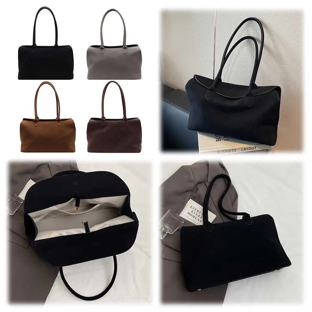 

Shoulder Bag for Women Men with Inner Pocket Retro Handbag Suede Solid Color Top Handle Bag Trendy Satchel Bag for Work