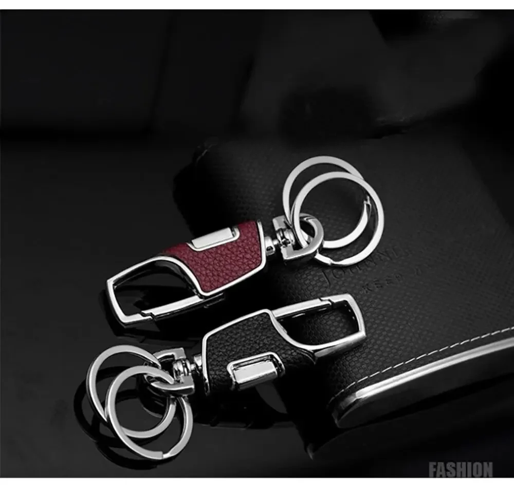 1PC One Click Open Car Key Chain Pendant Double Ring Thickened Loss-proof Metal Simple Portable Men's Belt Key Chain
