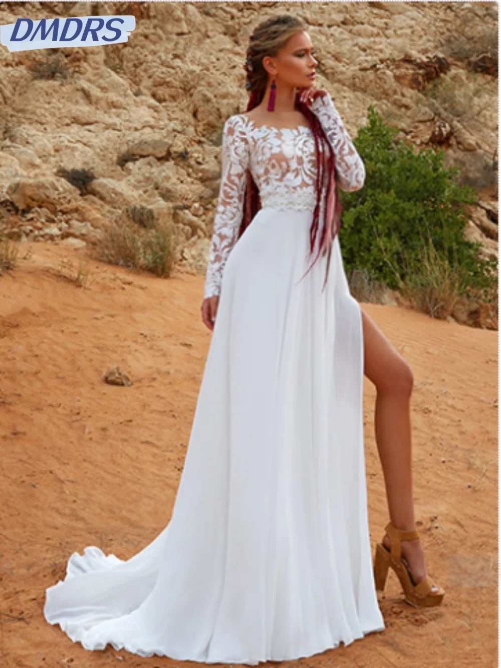 Modesto o pescoço vestido de manga longa para noiva clássico rendas apliques vestido de noiva elegante a linha longo vestido de casamento robe de mariée