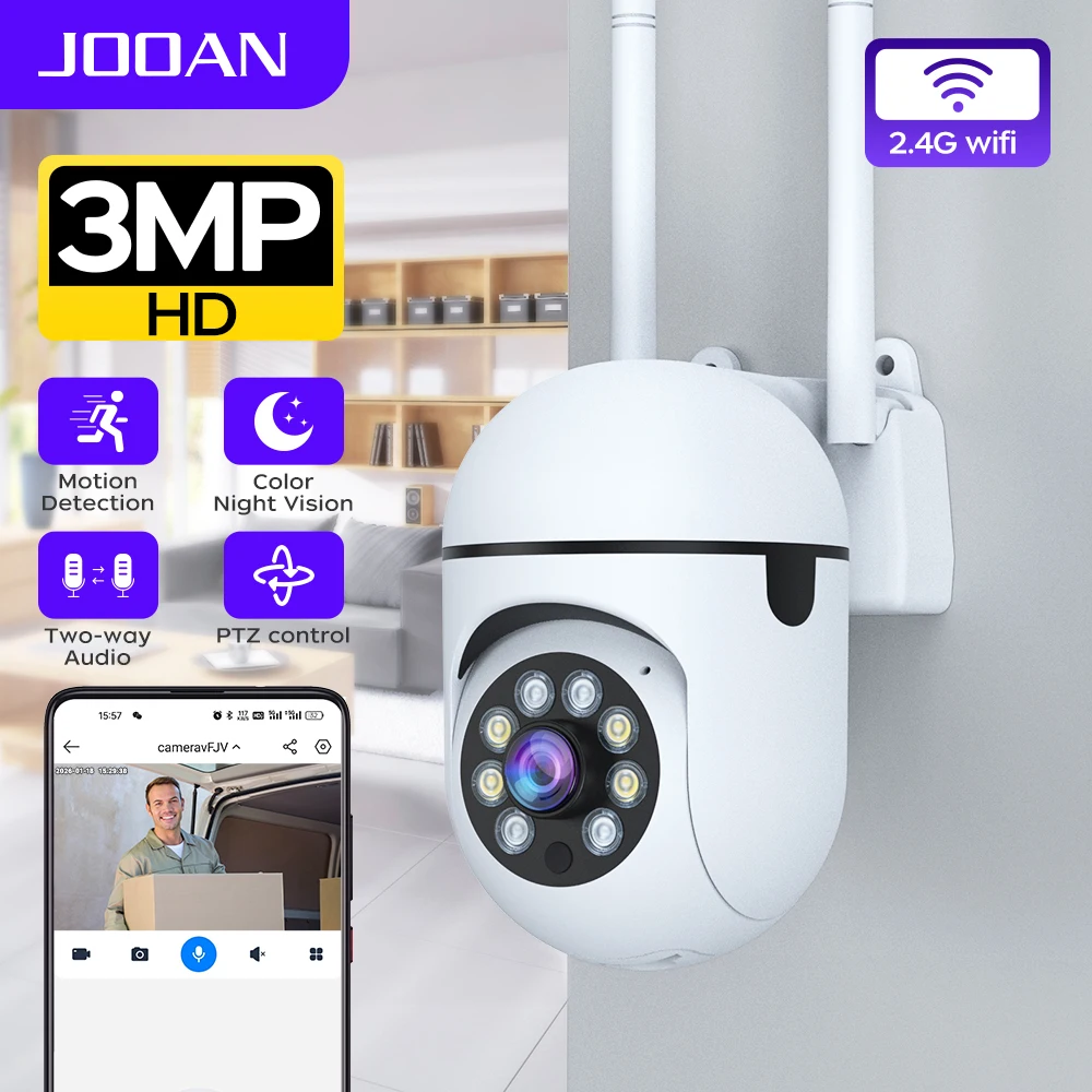 

Уличная Wi-Fi PTZ-камера JOOAN 3 МП с 5-кратным зумом, автоматическим отслеживанием, ночным видением и функцией видеонаблюдения