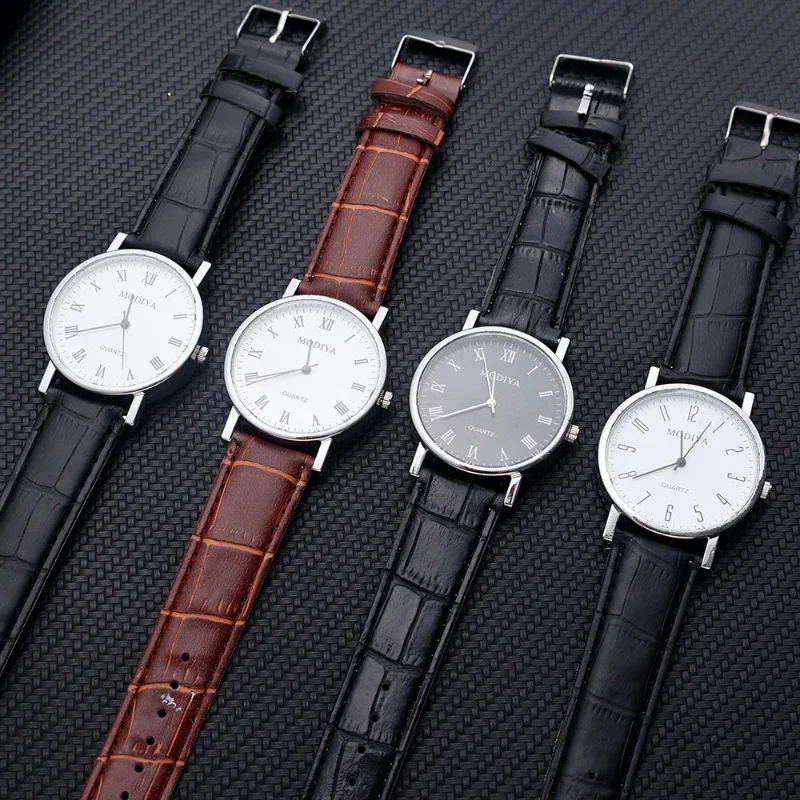 Men's Luxury Leather Strap Quartz Watch - close-up view